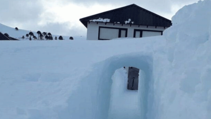 Video: hizo un túnel de 10 metros en la puerta de su casa porque la nieve tapó la entrada