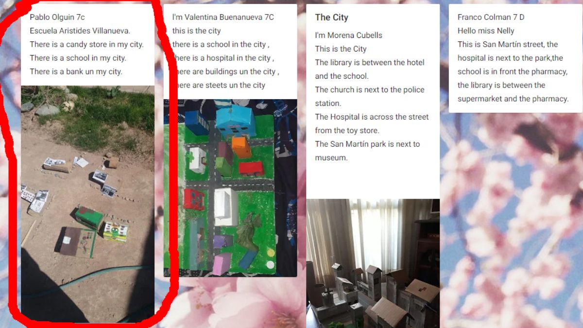 Esta es la foto del trabajo de el pequeño Olguín, compartido junto al de sus compañeros en la aplicación Padlet con la profesora