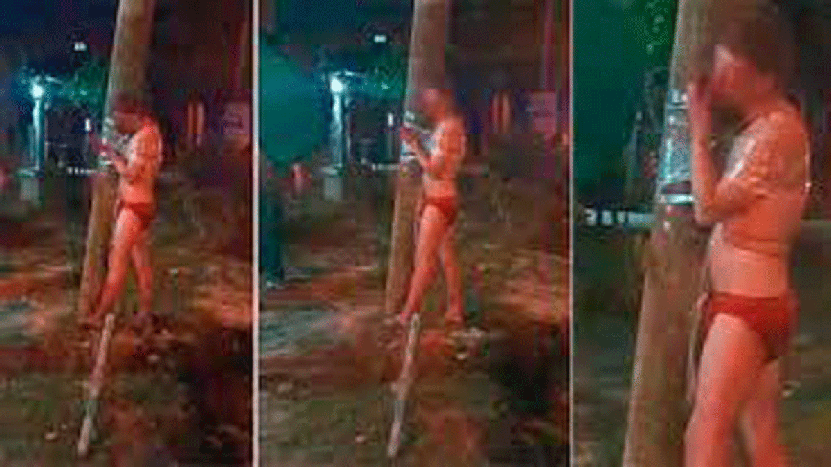 Justicia por mano propia. Video: desnudaron a un ladrón y lo ataron a un poste.