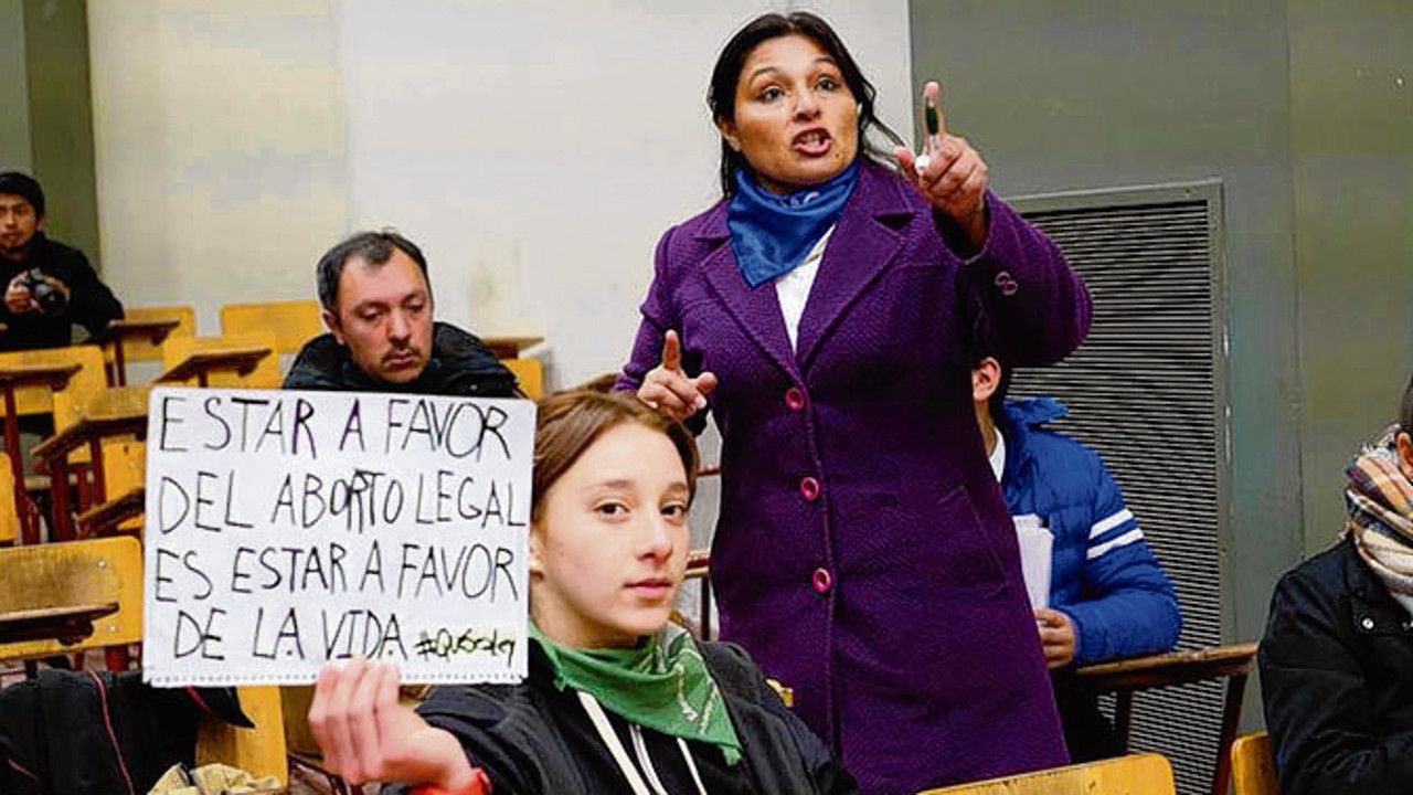 Alumna y militante. Peñalba, con el cartel, estuvo en el Senado.