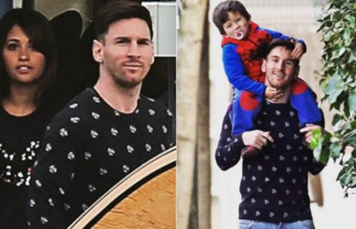 La pareja se mostró feliz con su hijo en los hombros.