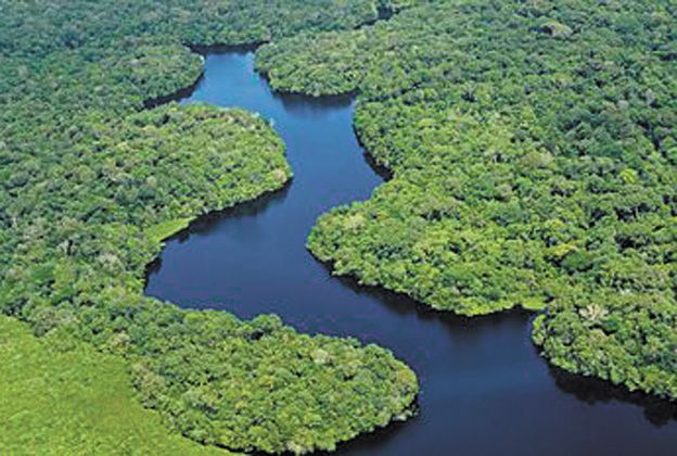 El río Amazonas. Un importante caudal de agua se encuentra presa en él.
