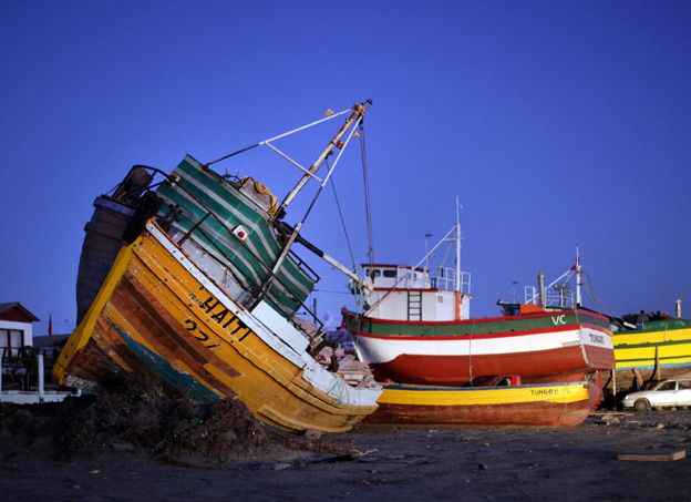 La villa de Tongoy. Pesquera por excelencia, la mayoría de las barcas sufrieron daños de diversa cuantía, lo que incide directamente sobre el mercado laboral.