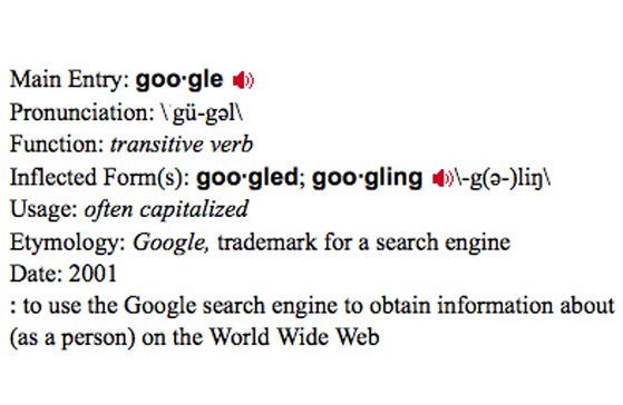 El impacto de Google en el lenguaje es mayor del esperado ya que en 2006 el diccionario más conocido del idioma Inglés Merriam-Webster agregó la palabra al idioma. La empresa no estaba muy feliz ya que temían que la palabra excediera el significado original y pasara a significar otras cosas, además, de la empresa.