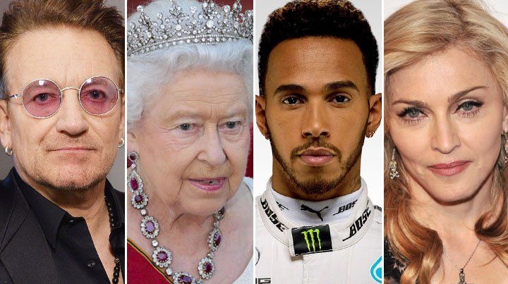 Bono, la reina de Inglaterra, Hamilton y Madonna