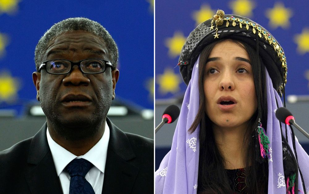 Doctor Denis Mukwege, del Congo, y Nadia Murad, de Irak, nobel de La Paz 2018. Foto: AP.