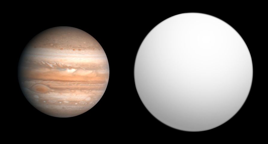 Comparación de Júpiter con el supuesto planeta que tiene agua.&nbsp;