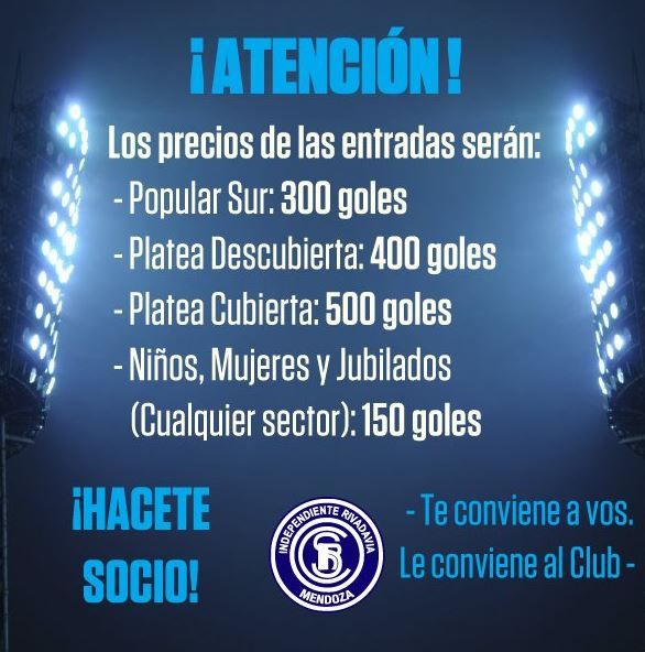 Los nuevos valores de entradas para los no socios.
