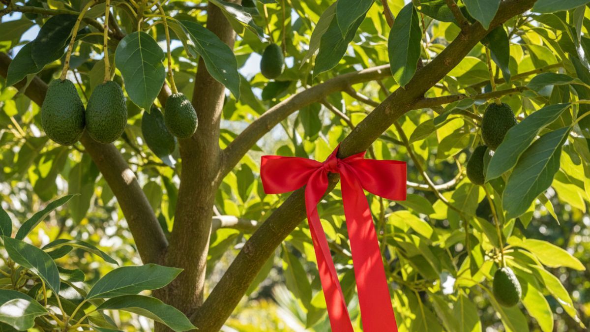 Pocos lo saben: qué significa y para qué sirve colocar una cinta roja en las ramas del árbol de palta