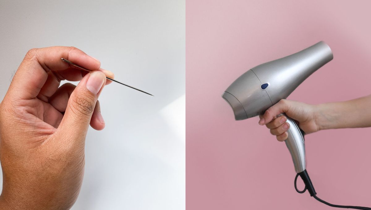 Pon el secador lejos y a una temperatura moderada para no quemar el vinilo Pon el secador lejos y a una temperatura moderada para no quemar el vinilo