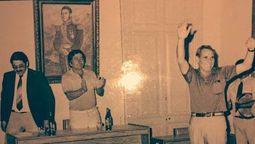 Foto histórica de Hugo Bordín, luego de ganar unas elecciones, En tres comicios se impuso el histórico dirigente peronista.