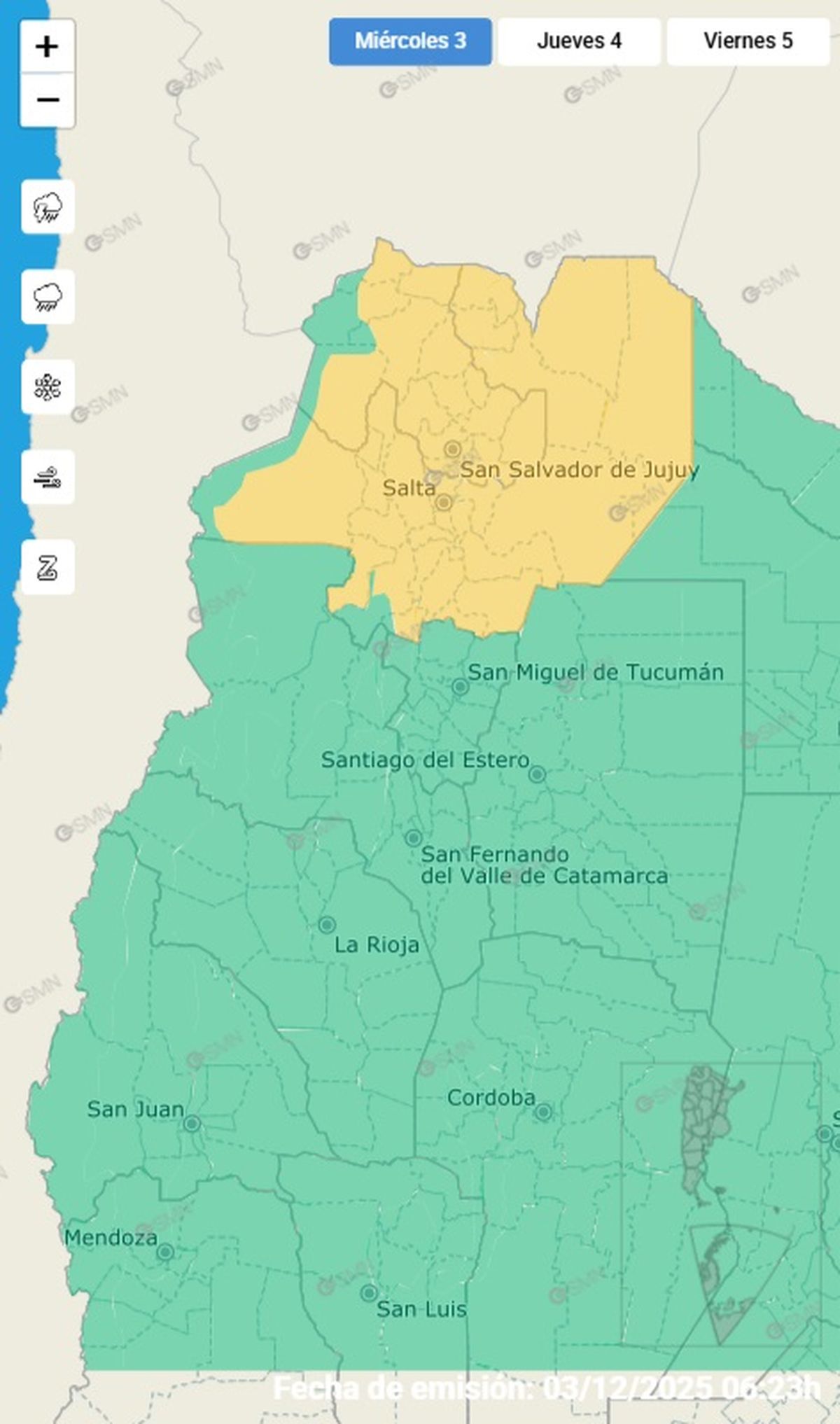 Estas son las provincias en alerta por fuertes tormentas.