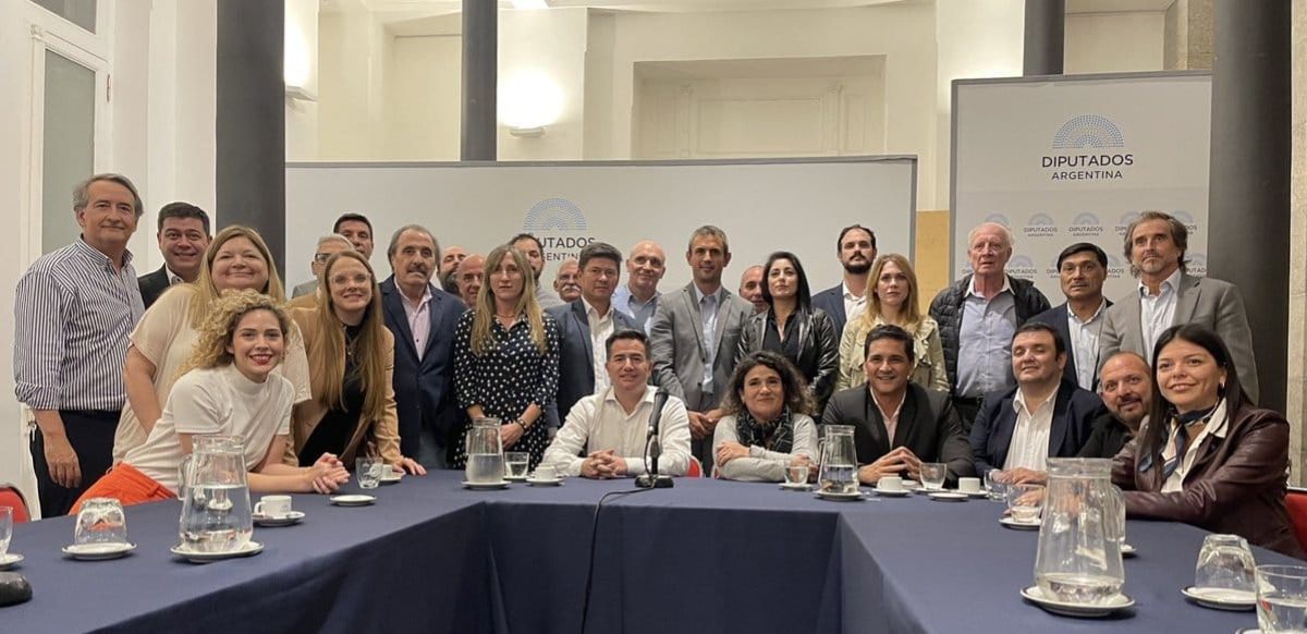 Tras la eyección de Oscar Zago, que perdió la jefatura del bloque en la Cámara Baja del Congreso Nacional, el oficialismo se fotografió apoyando al nuevo titular, Gabriel Bornoroni. Comparten la imagen las mendocinas Lourdes Arrieta (LLA) y Mechi Llano (PD). Tras la eyección de Oscar Zago, que perdió la jefatura del bloque en la Cámara Baja del Congreso Nacional, el oficialismo se fotografió apoyando al nuevo titular, Gabriel Bornoroni. Comparten la imagen las mendocinas Lourdes Arrieta (LLA) y Mechi Llano (PD).