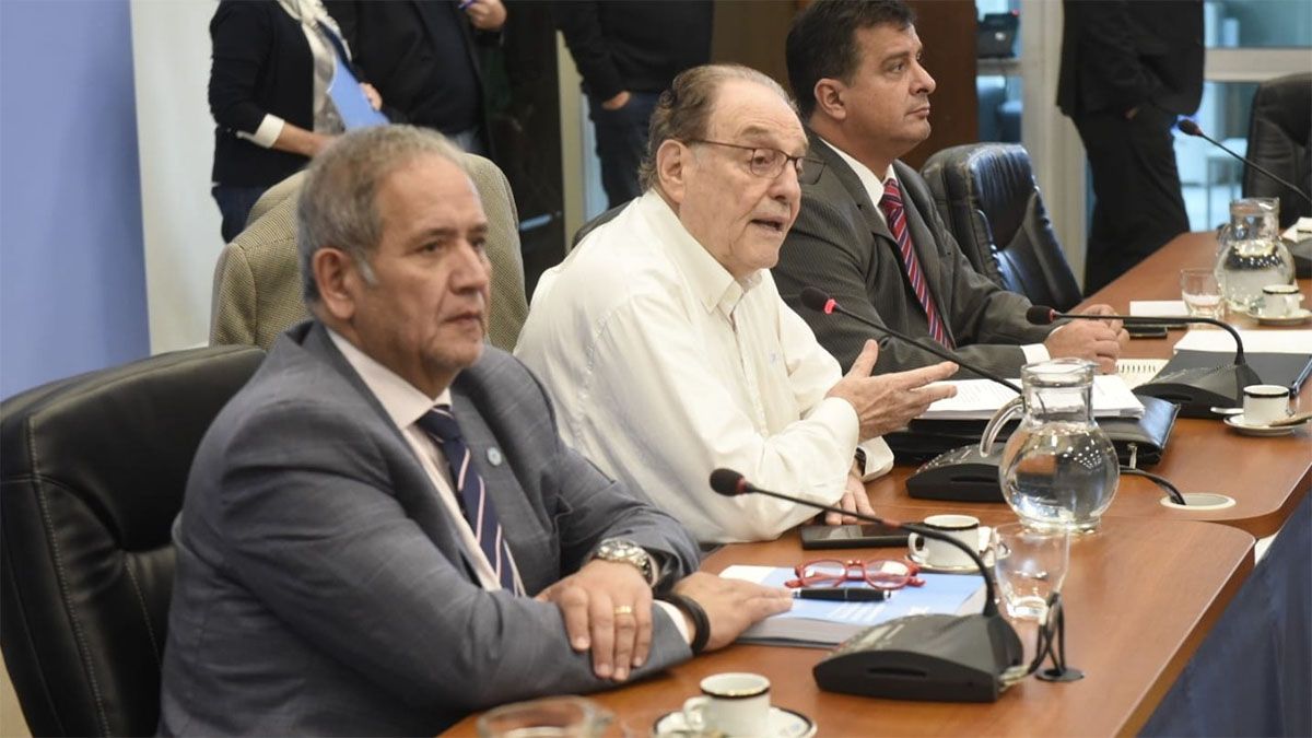 Carlos Heller, presidente de la comisión que analiza el Presupuesto 2023. A su izquierda el mendocino Sergio Palazzo.