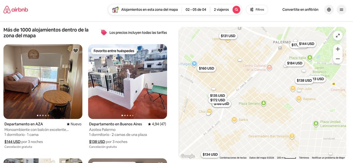 Hospedajes en Palermo, Buenos Aires. Imagen: Airbnb. Hospedajes en Palermo, Buenos Aires. Imagen: Airbnb.