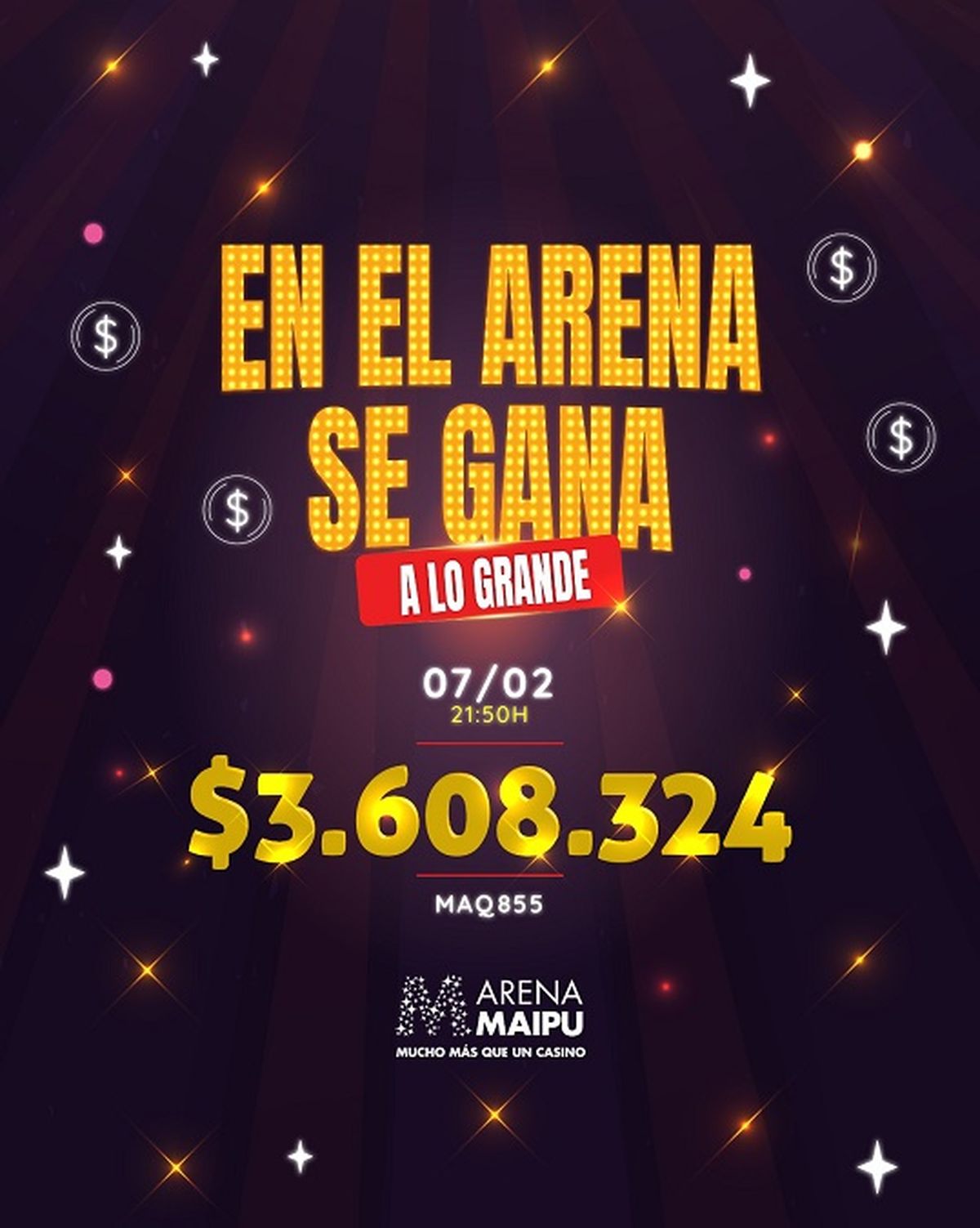 El premio que entregó el Casino Arena Maipú, es uno de los más grandes entregados en los casinos del país