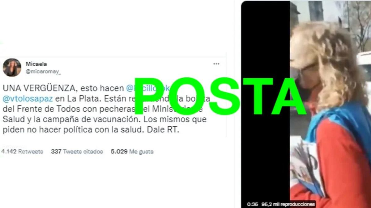 Es verdadero que una mujer repartió boletas del Frente de Todos con una pechera del Ministerio de Salud bonaerense