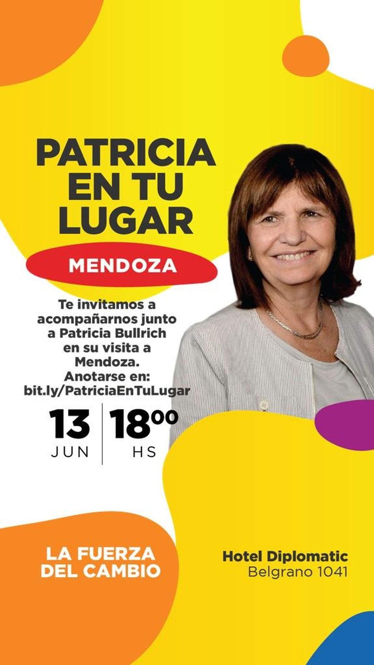 El flyer invitando al encuentro con Patricia Bullrich en Mendoza.