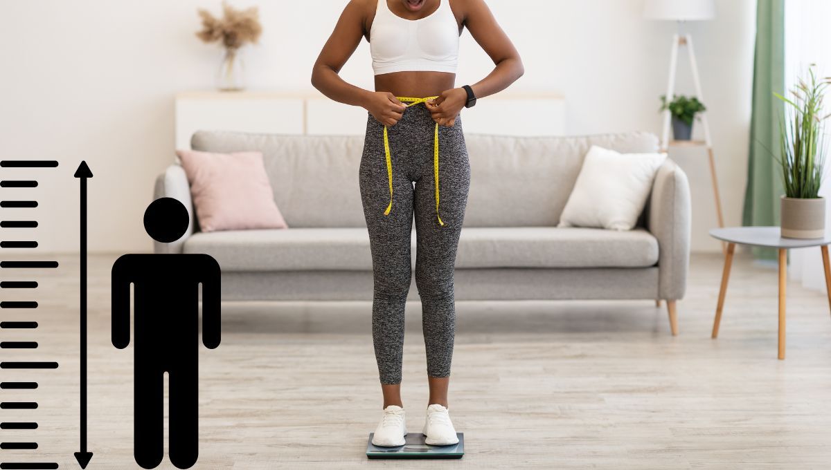 Mujer pesandose según su altura. FUENTE CANVA Mujer pesandose según su altura. FUENTE CANVA