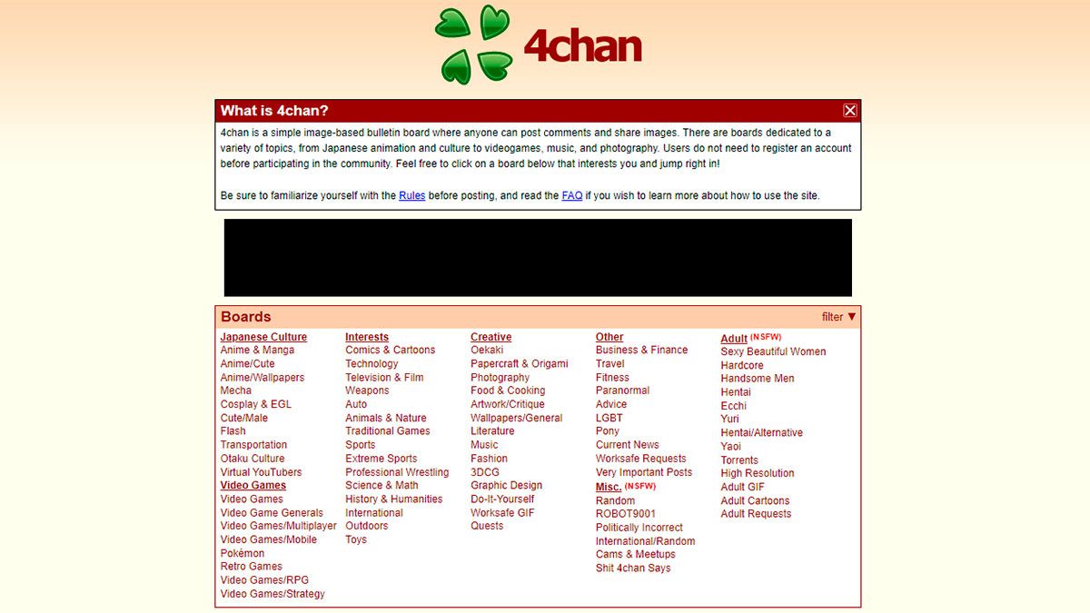 4chan es un imageboard (o tablón de imágenes) con usuarios anónimos que suben imágenes y otros usuarios responden a esa imagen, ya sea con simple texto o con otra imagen que a su vez también se puede comentar.