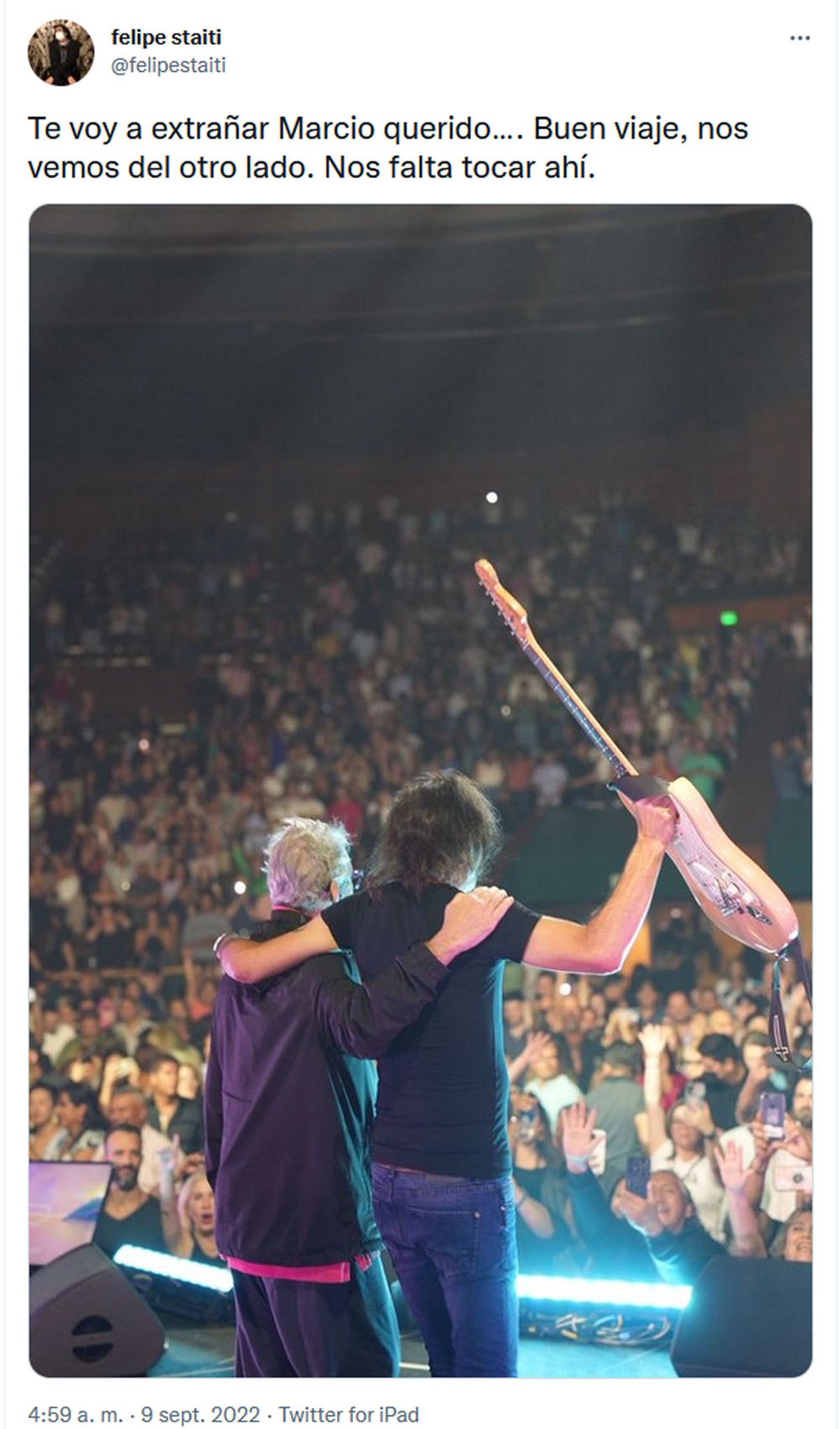 Así lo despidió Felipe Staiti, su fiel compañero de los Enanitos Verdes durante más de 40 años.