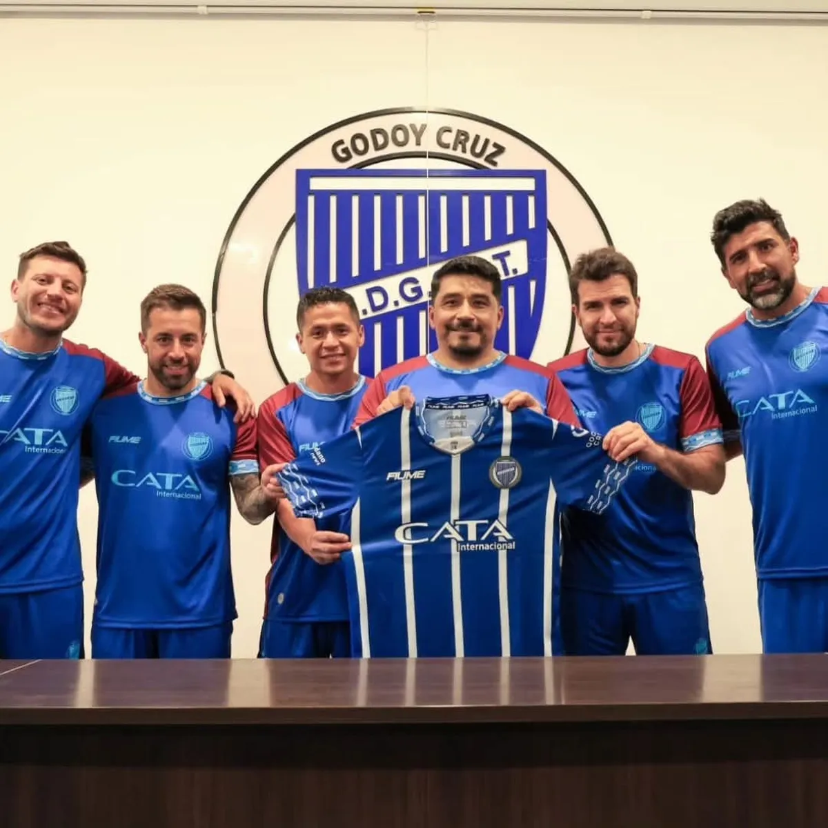 El cuerpo técnico de Godoy Cruz que dirigió los últimos tres partidos.