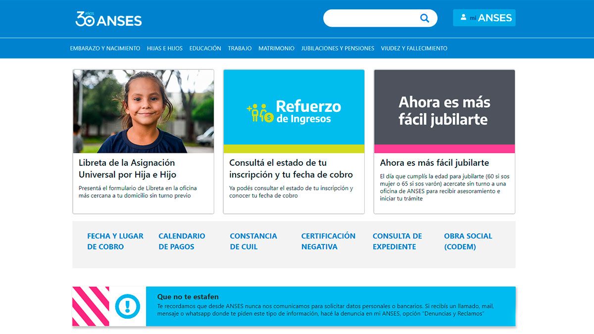 En la página www.anses.gob.ar se podrá sacar un turno para realizar el trámite de manera presencial.