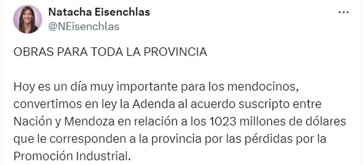 Eisenchlas ponderó la aprobación de la adenda en su perfil de X. Eisenchlas ponderó la aprobación de la adenda en su perfil de X.