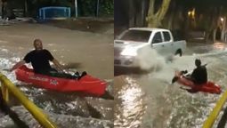 Un mendocino aprovechó que la tormenta inundó la calle e hizo un deporte insólito