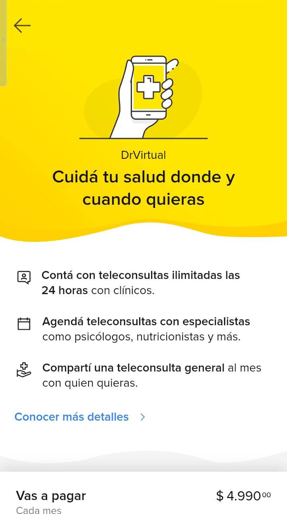 Captura de pantalla del servicio "Doctor Virtual", ofrecido por la billetera virtual de Mercado Pago. Captura de pantalla del servicio "Doctor Virtual", ofrecido por la billetera virtual de Mercado Pago.