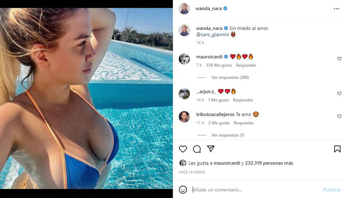 El posteo de Wanda Nara en Instagram que fue comentado por Mauro Icardi.