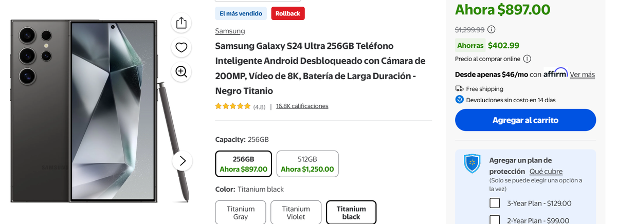Samsung Galaxy S24 Ultra de oferta en Walmart. Samsung Galaxy S24 Ultra de oferta en Walmart.