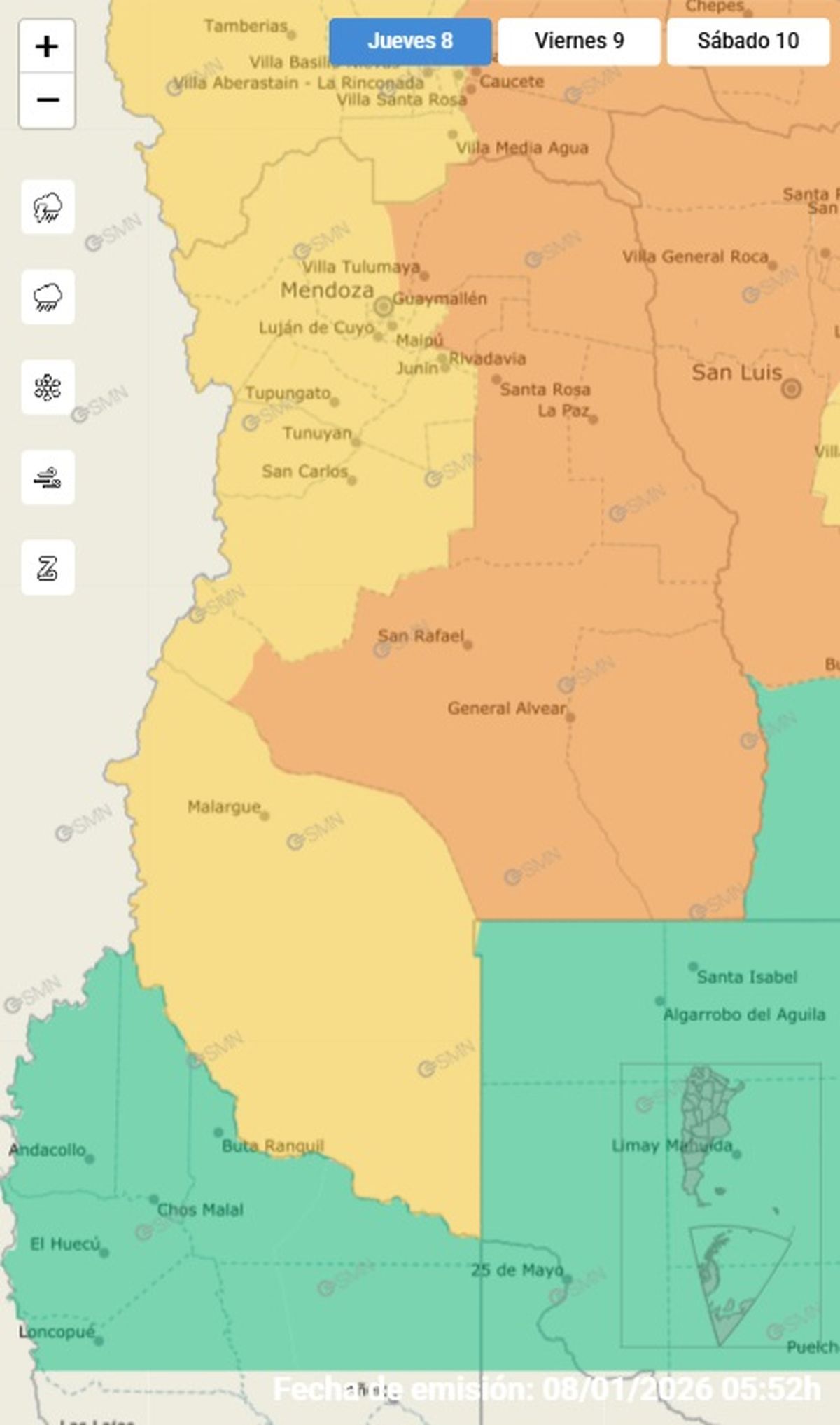 Estas son las zonas en alerta naranja.