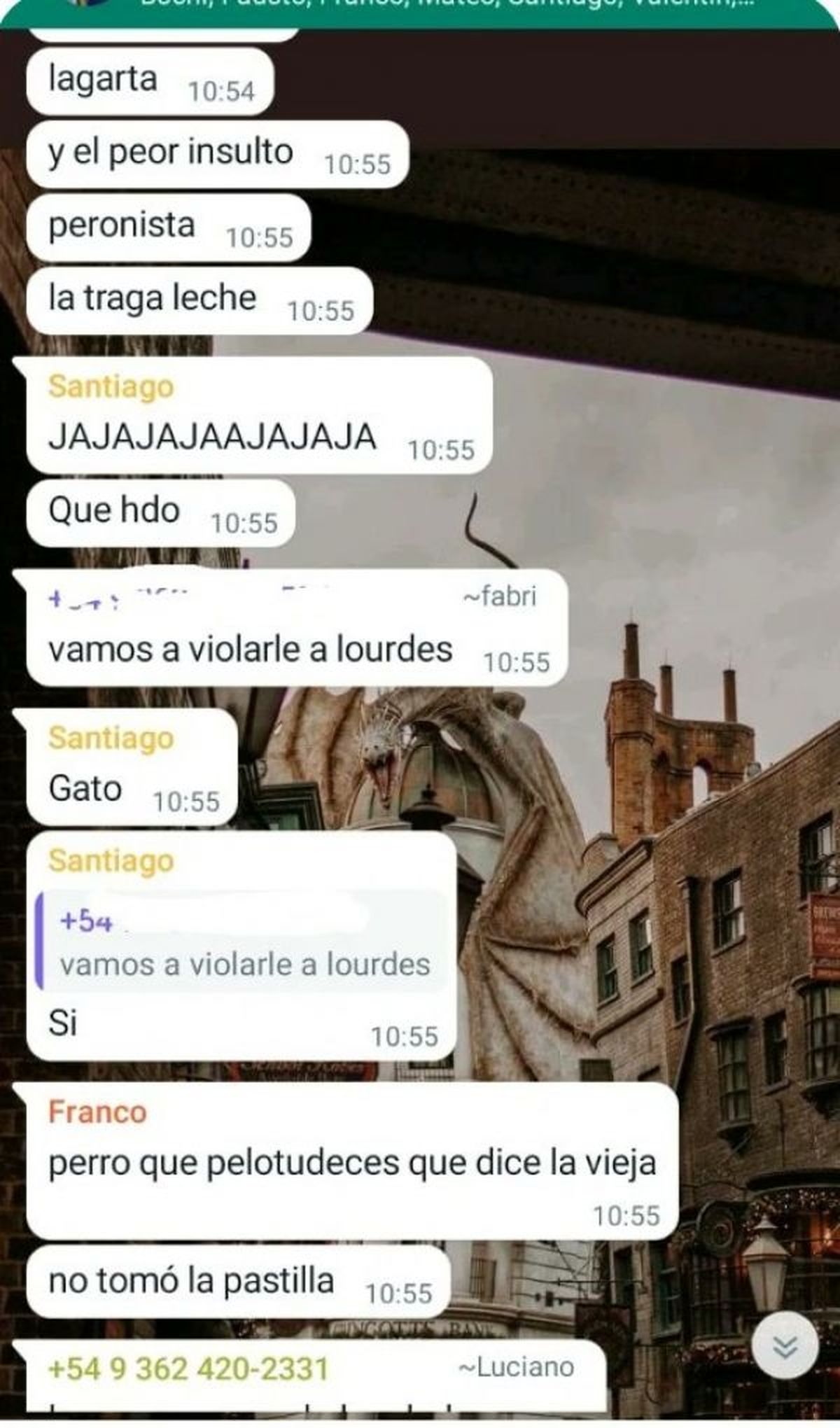 Una de las capturas con las amenazas de violación