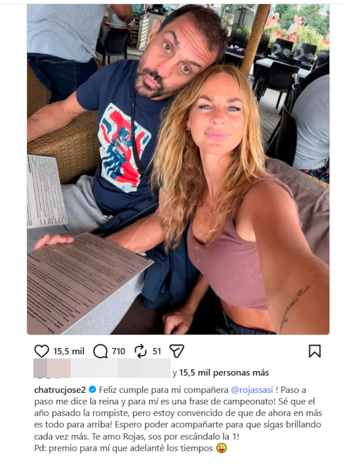 El saludo de José Chatruc a Sabrina Rojas. El saludo de José Chatruc a Sabrina Rojas.