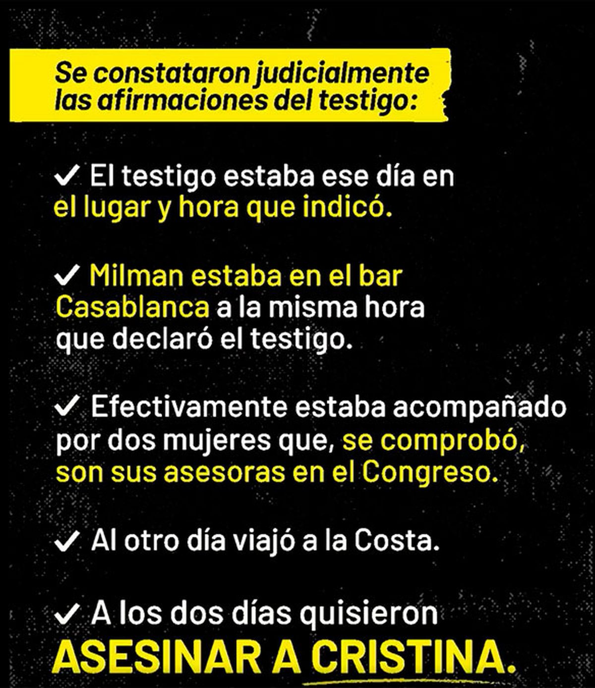 Los puntos que destaca Cristina Kirchner en el video que da por asentada la denuncia sobre Milman.