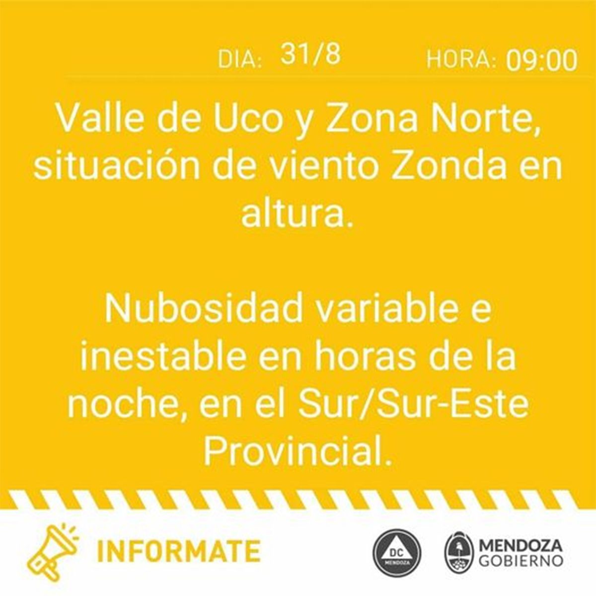 Defensa Civil alerta por Zonda en Mendoza para este mi&eacute;rcoles
