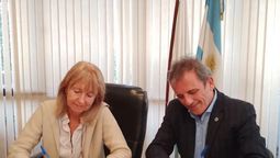 La titular del Colegio Notarial Mendoza, María Teresa Aragona, y el presidente del Colegio de Agrimensores de Mendoza, Javier Oyhenart.