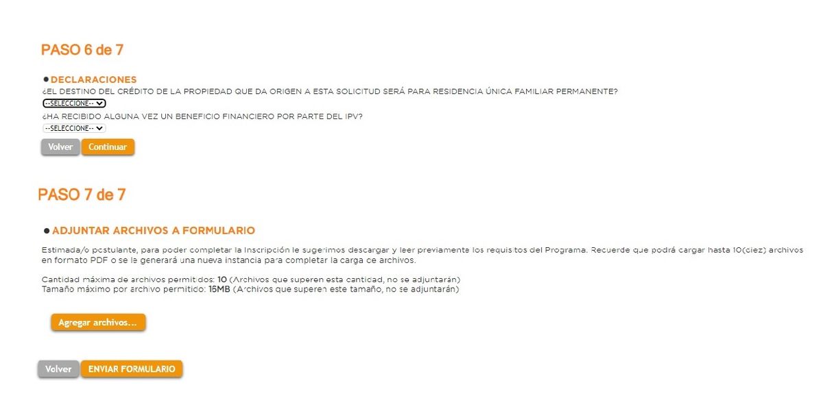 En el último paso hay que cargar la documentación requerida en PDF.