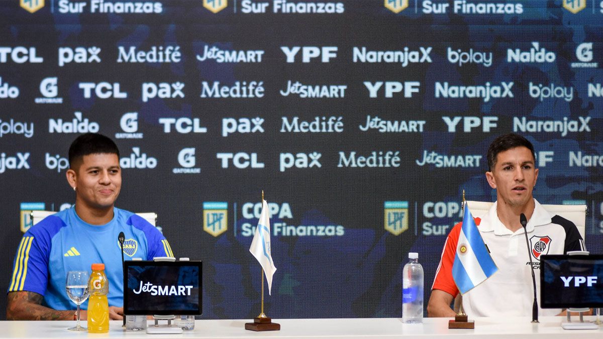 Marcos Rojo e Ignacio Fernández brindaron una conferencia de prensa en la previa del Superclásico del domingo. 