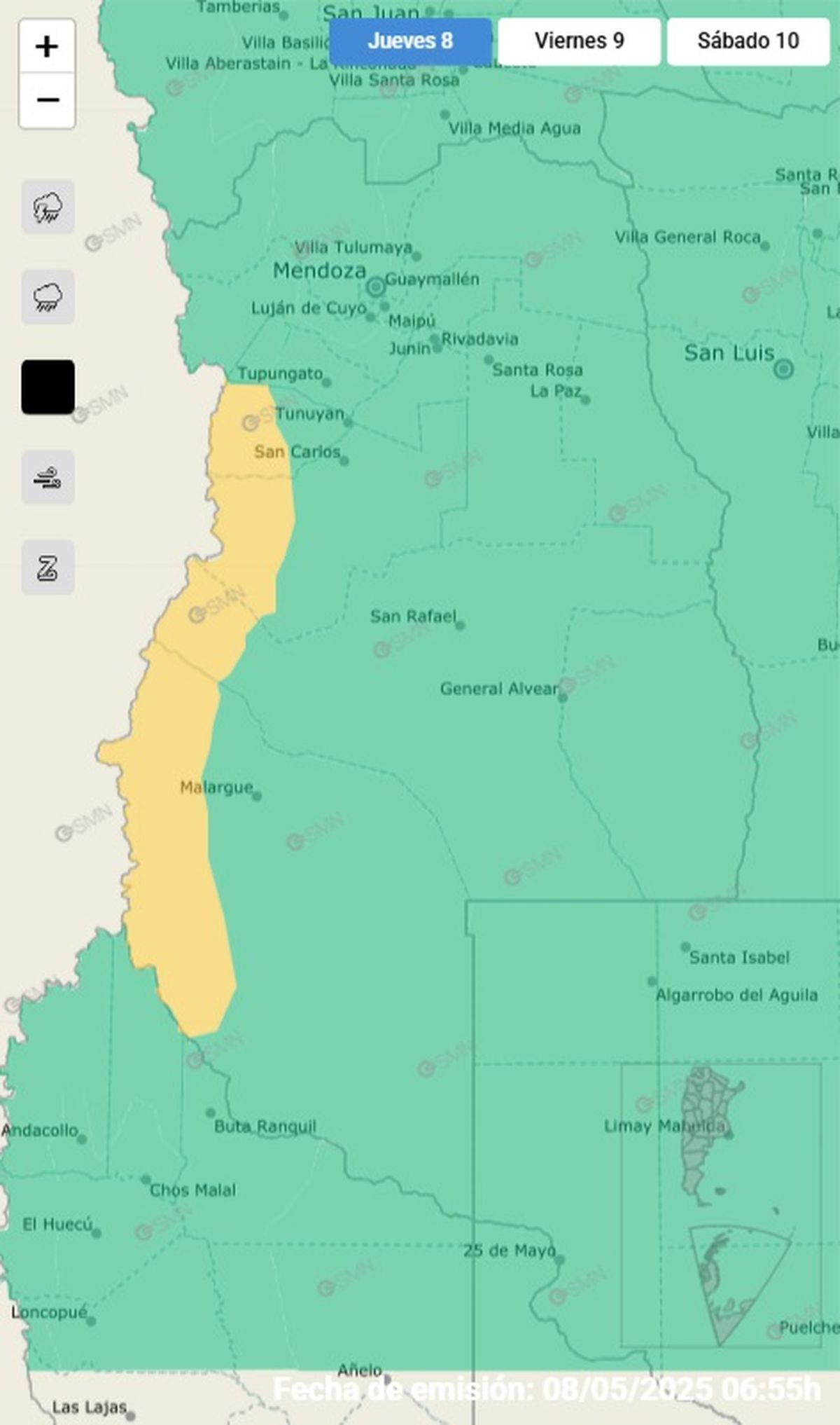 Estos son los departamentos afectados por las nevadas Estos son los departamentos afectados por las nevadas