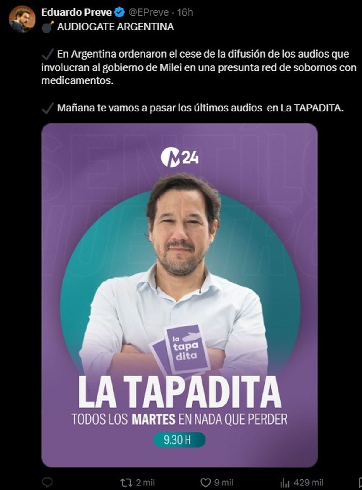 El anuncio de Eduardo Preve, el periodista uruguayo que dice tener audios de Karina Milei. El anuncio de Eduardo Preve, el periodista uruguayo que dice tener audios de Karina Milei.