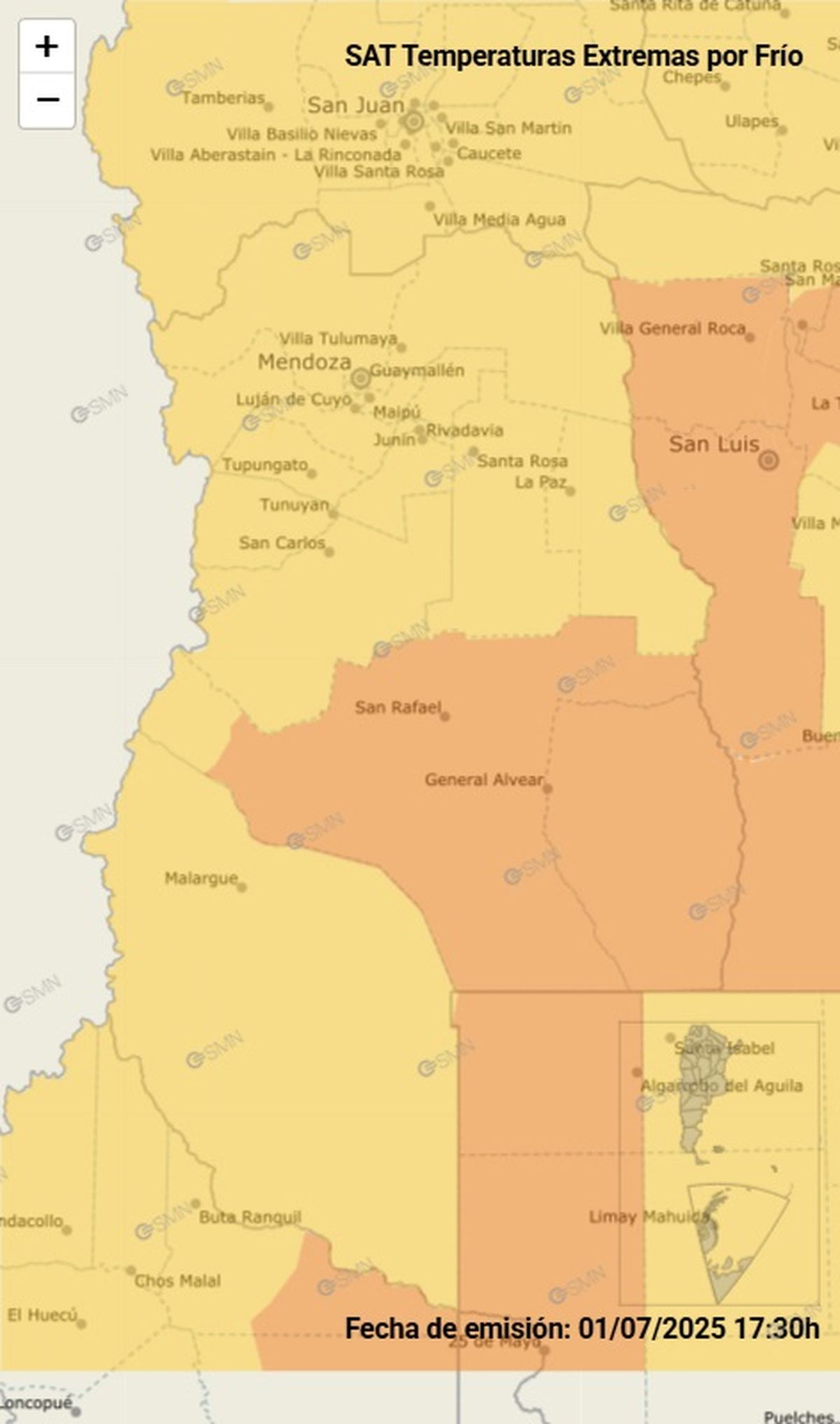 Estos son los departamentos afectados este miércoles Estos son los departamentos afectados este miércoles