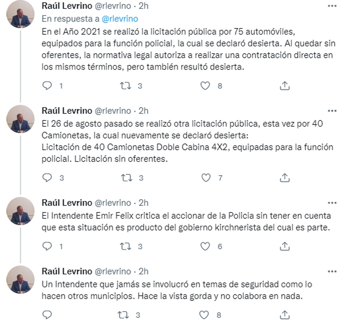 Parte del hilo de Raúl Levrino sobre cómo la macro repercute en la función policial.