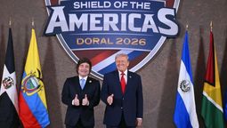 Milei y Trump durante la presentación de Escudo de las Américas. Foto: NA