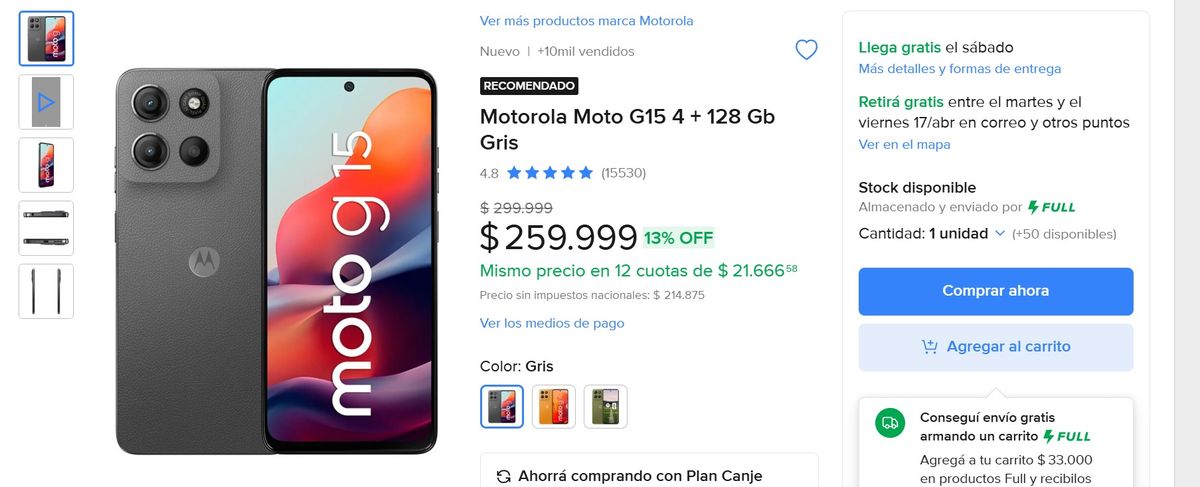 Mercado Libre remata este teléfono Motorola. Mercado Libre remata este teléfono Motorola.