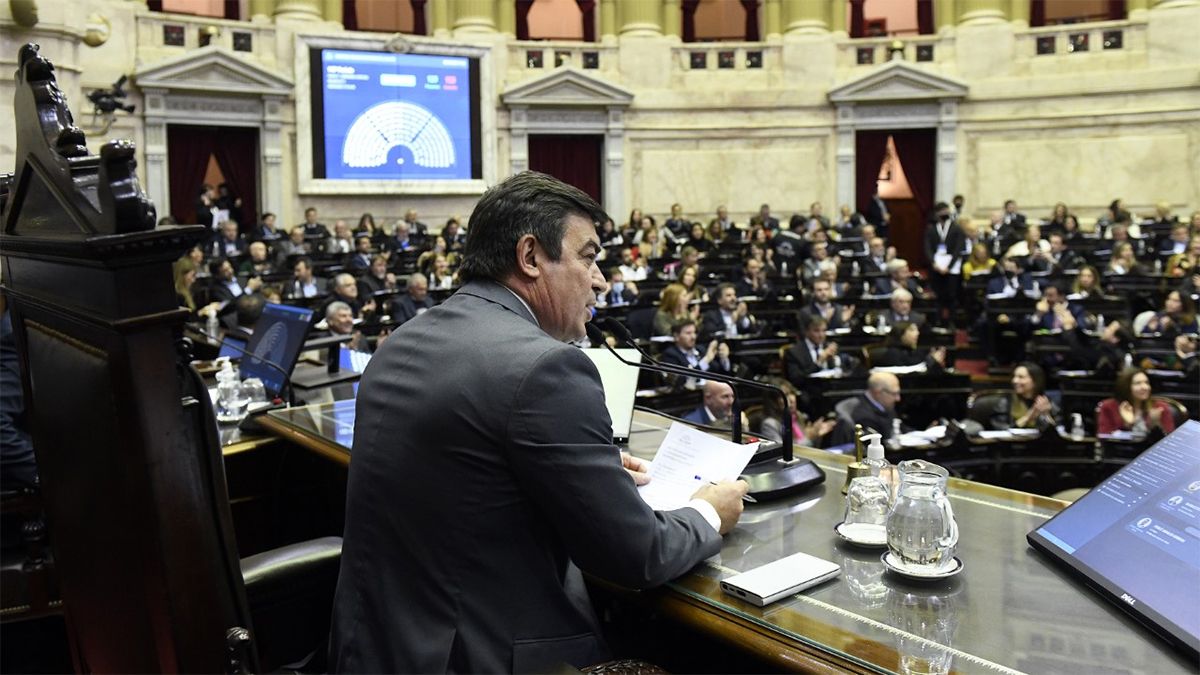 Omar De Marchi preside la sesión en la Cámara de Diputados.