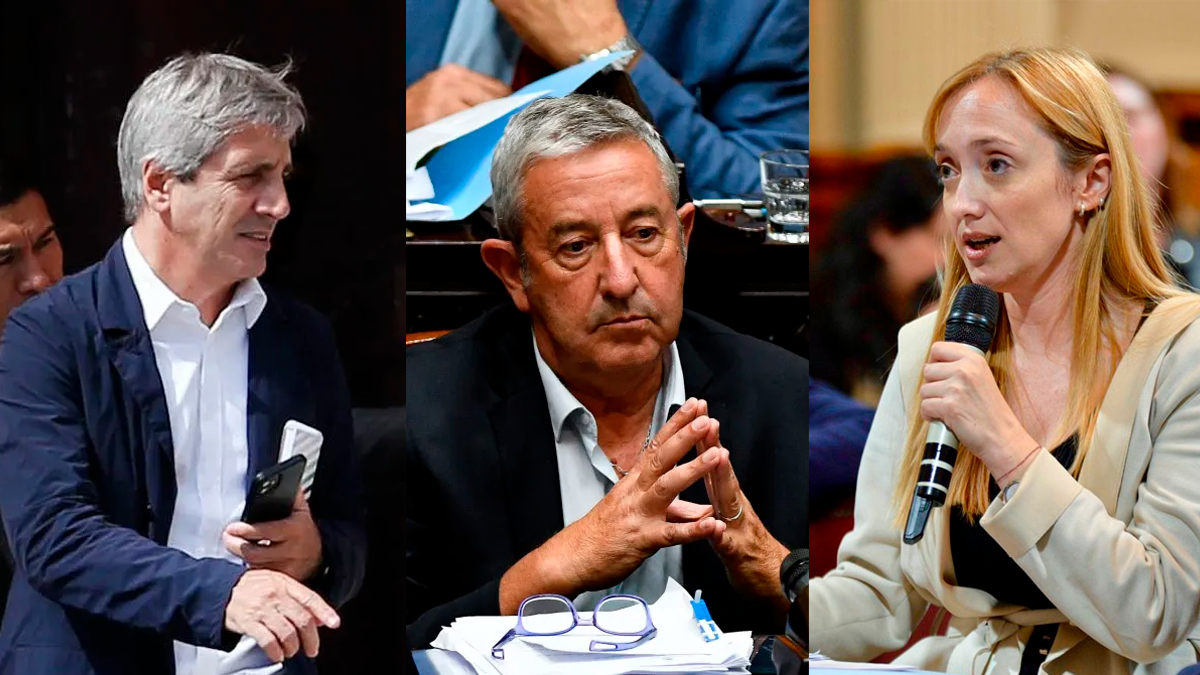El ministro de Economía de la Nación, Luis Caputo; el diputado nacional Julio Cobos y la senadora nacional Anabel Fernández Sagasti.