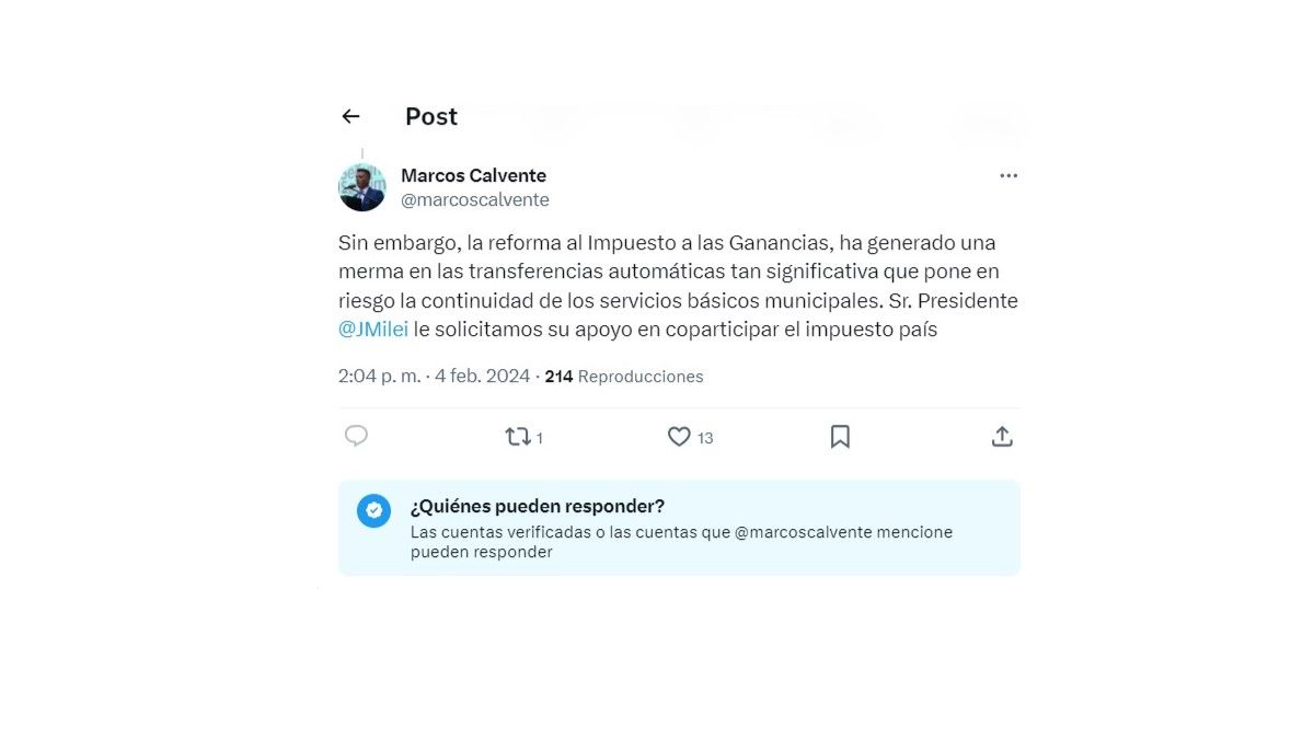 El pedido de Calvente a Milei. El pedido de Calvente a Milei.