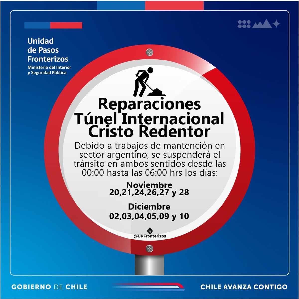 Los coordinadores del Paso Cristo Redentor informaron sobre los cortes intermitentes en el túnel internacional. Los coordinadores del Paso Cristo Redentor informaron sobre los cortes intermitentes en el túnel internacional.